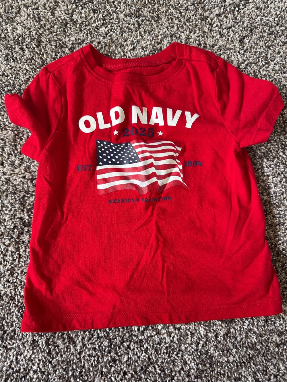 Old Navy Red Short Sleeve Tee with American Flag and Logo